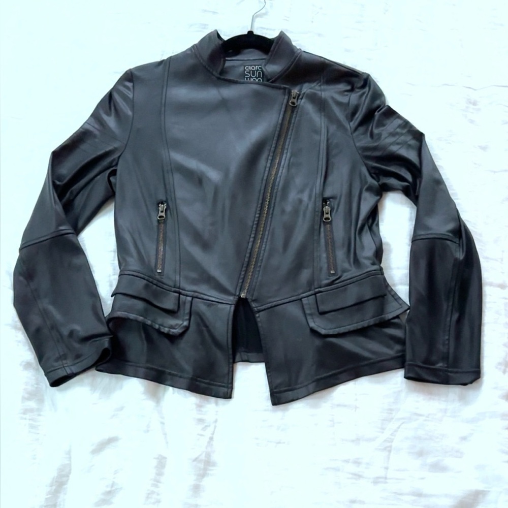 CLARA SUNWOO Black Vegan Leather Jacket Classic Biker Style
